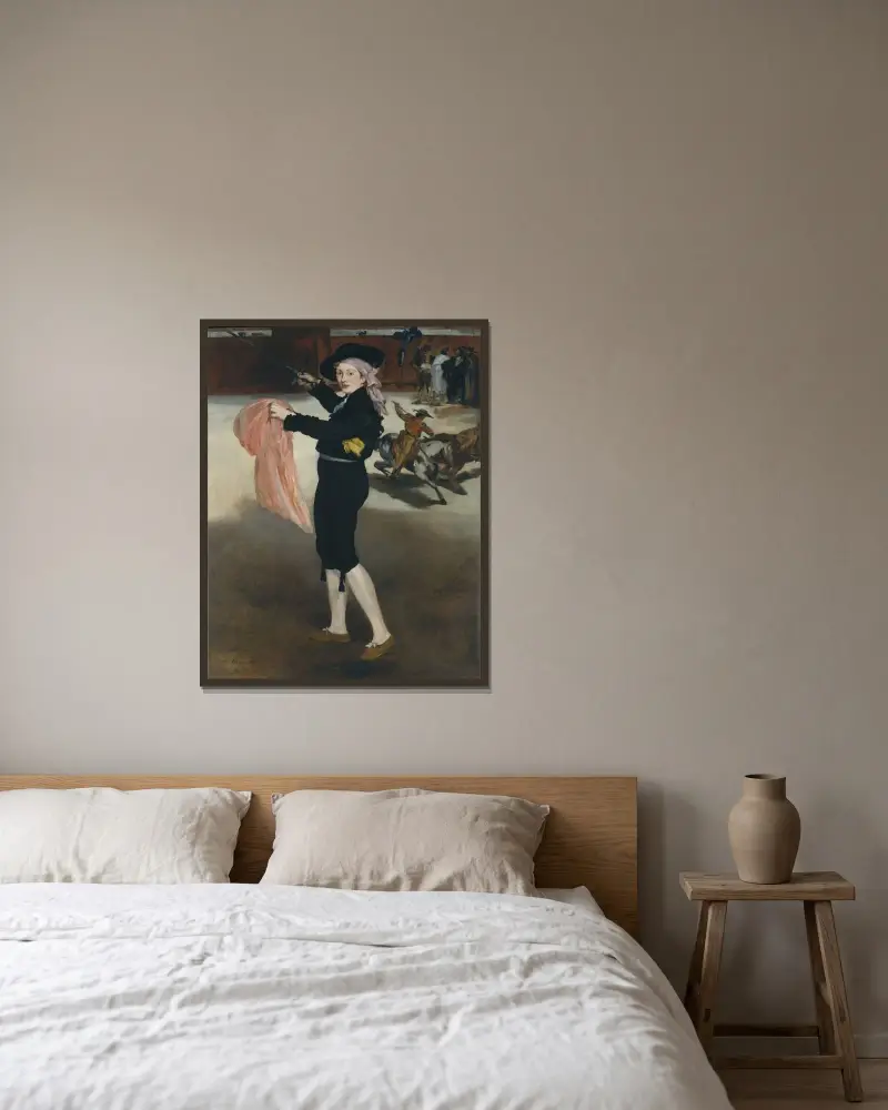 Mademoiselle V... i matadorkostym av Édouard Manet inramad på en vägg