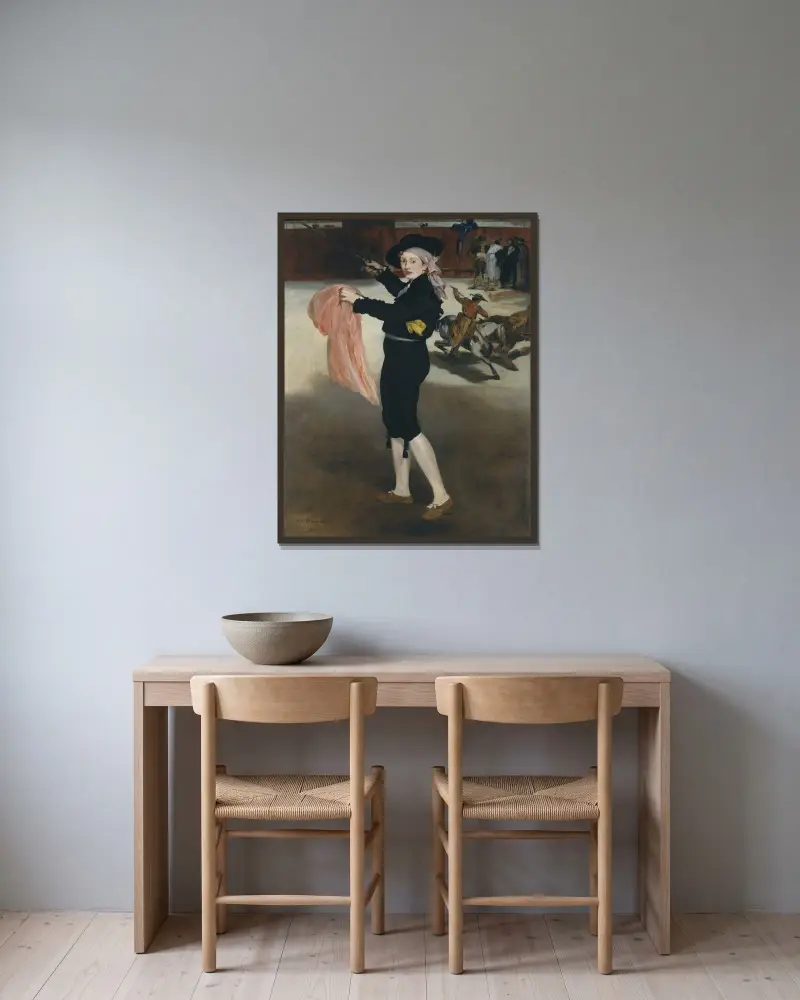 Mademoiselle V... i matadorkostym av Édouard Manet inramad på en vägg