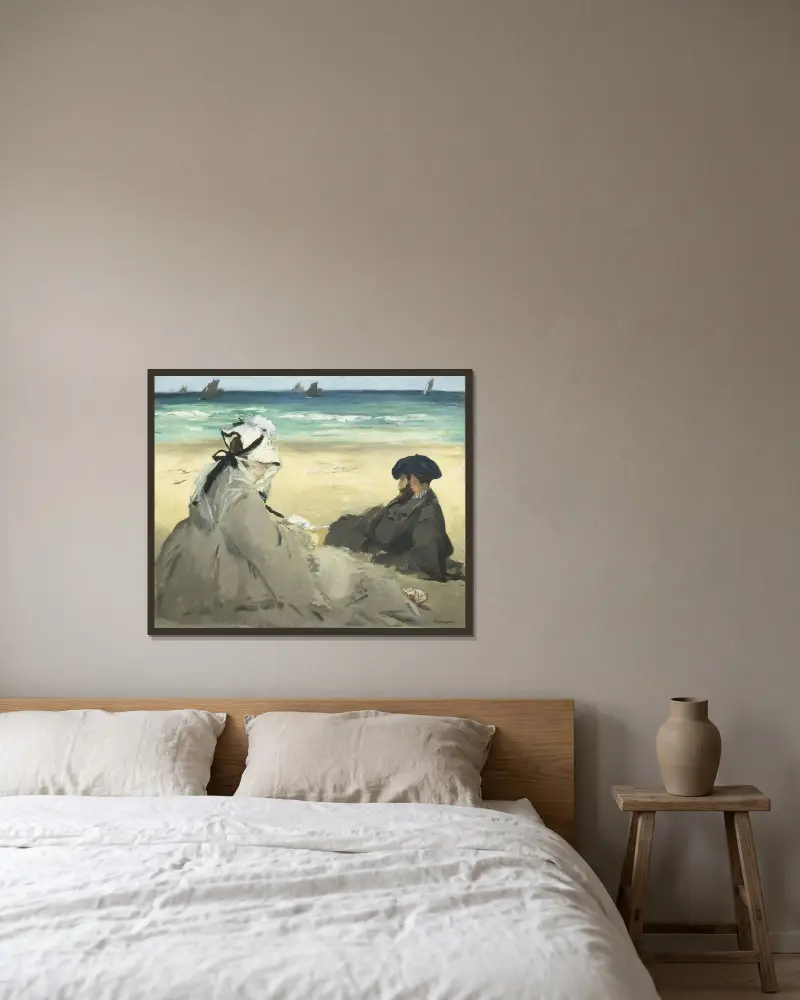 Am Strand, 1873 von Édouard Manet gerahmt an einer Wand