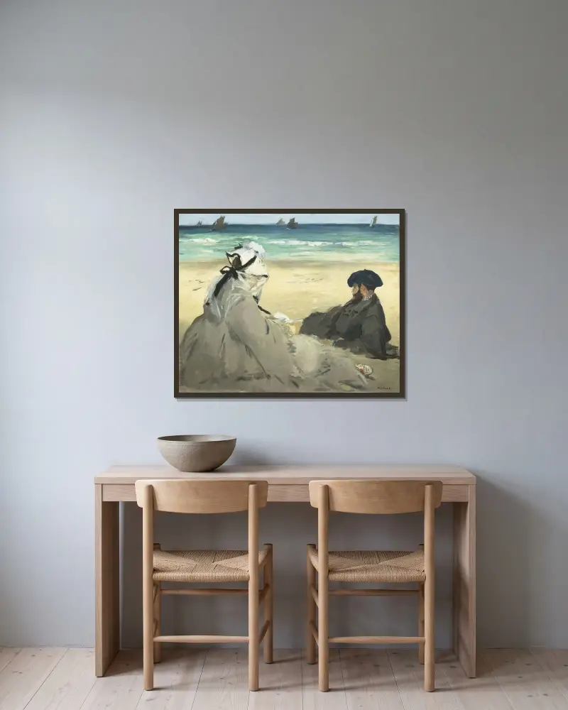 Am Strand, 1873 von Édouard Manet gerahmt an einer Wand