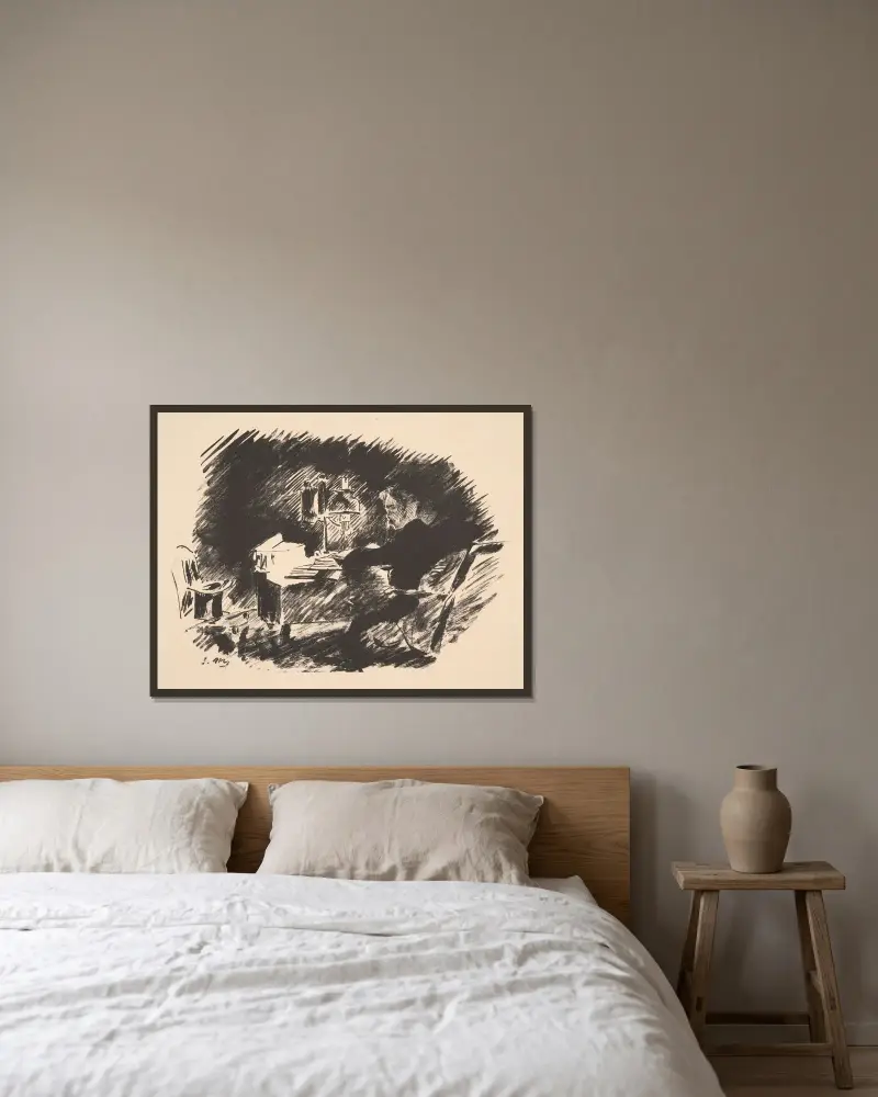 Once upon a Midnight Dreary (sous la lampe) av Édouard Manet inramad på en vägg
