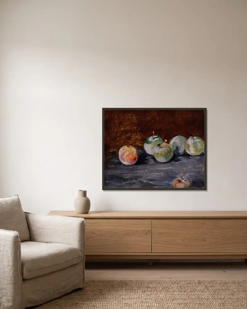 Pflaumen von Édouard Manet gerahmt an einer Wand