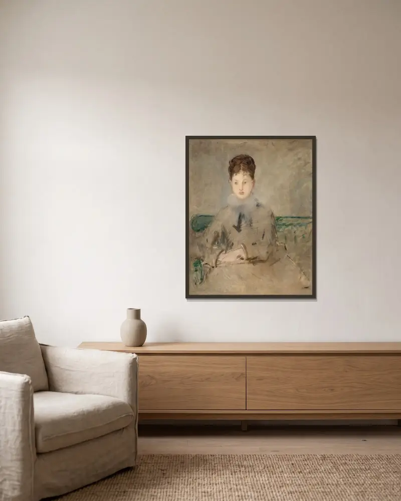 Portrait de Madame Jules Guillemet av Édouard Manet inramad på en vägg