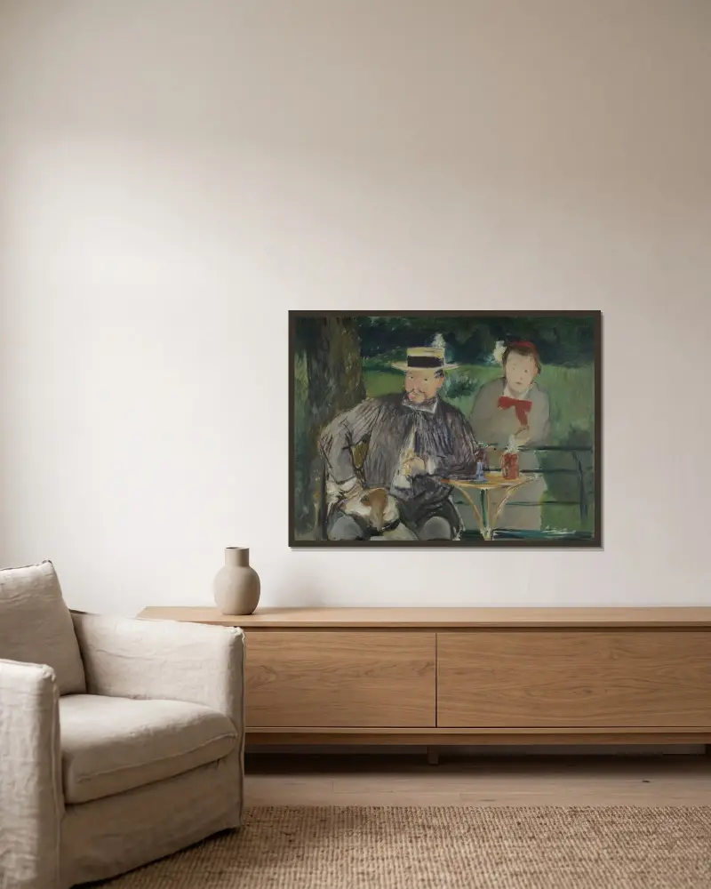 Portrait D’ernest Hoschedé Et Sa Fille Marthe av Édouard Manet inramad på en vägg