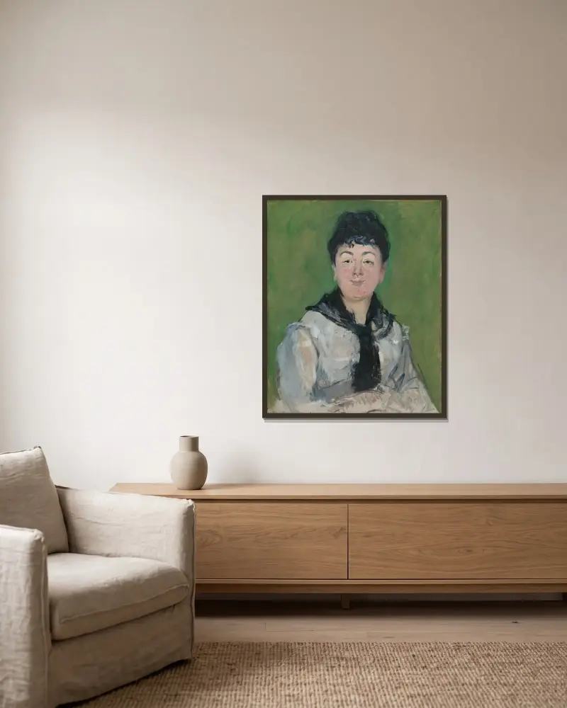 Portrait of a Woman with a Black Fichu av Édouard Manet inramad på en vägg