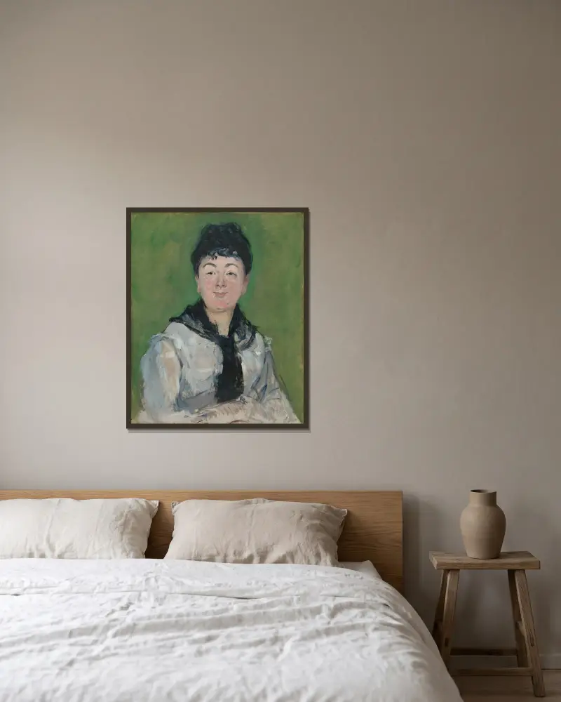 Portrait of a Woman with a Black Fichu av Édouard Manet inramad på en vägg