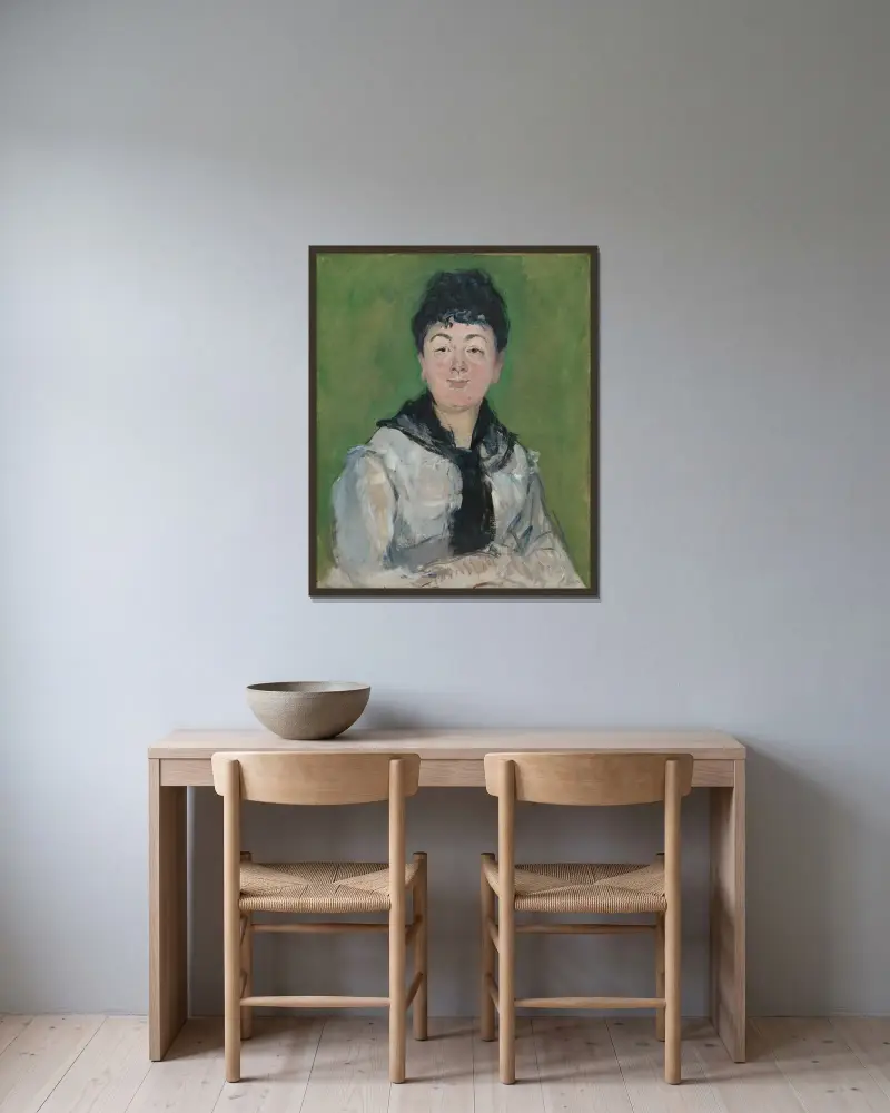 Portrait of a Woman with a Black Fichu av Édouard Manet inramad på en vägg