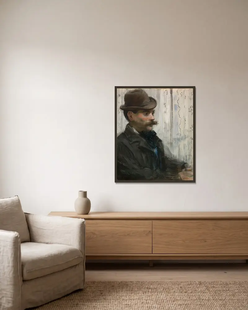 Portrait of Alphonse Maureau av Édouard Manet inramad på en vägg