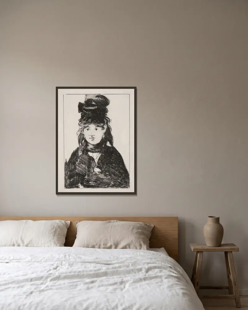 Portrait of Berthe Morisot, 1872 – nr 1 av Édouard Manet inramad på en vägg