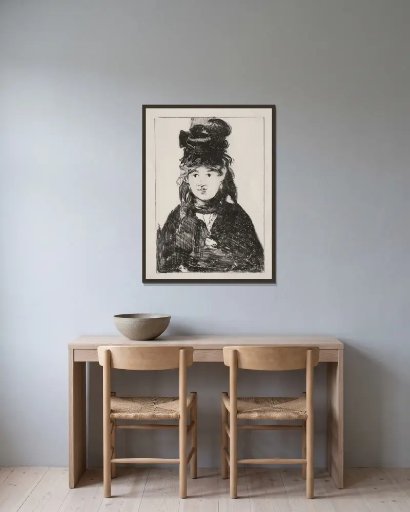 Portrait of Berthe Morisot, 1872 – nr 1 av Édouard Manet inramad på en vägg