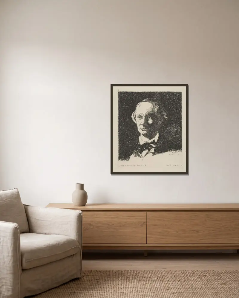 Porträt von Charles Baudelaire von Édouard Manet gerahmt an einer Wand