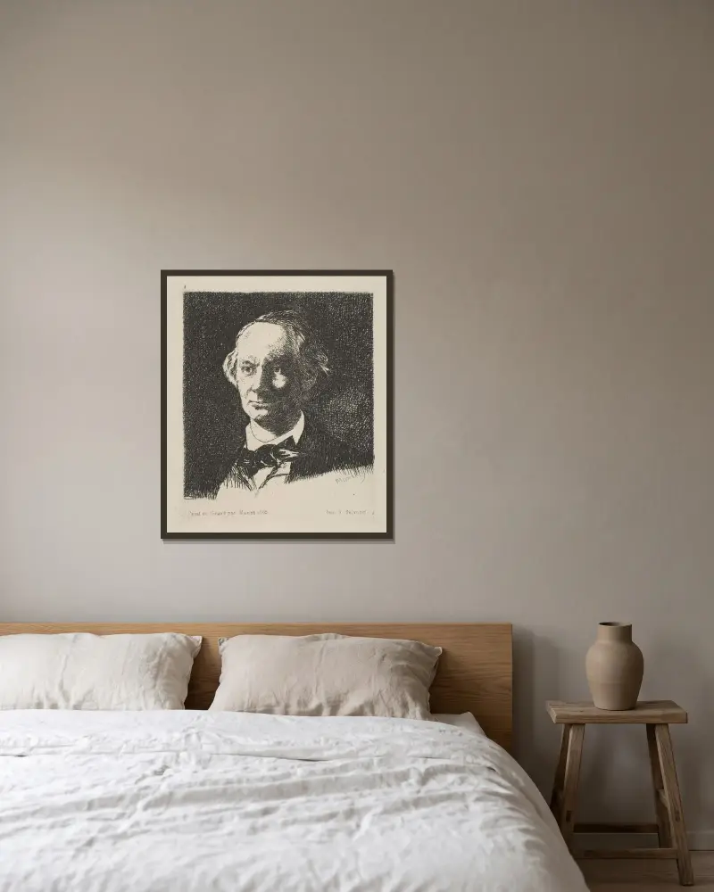 Porträt von Charles Baudelaire von Édouard Manet gerahmt an einer Wand