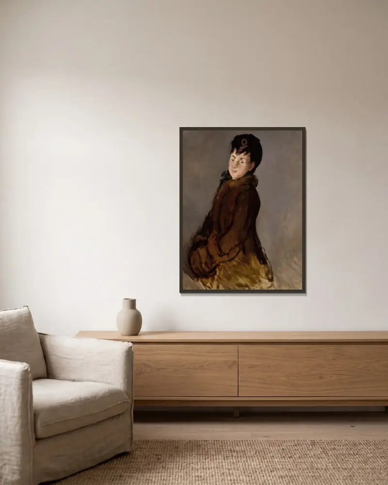 Portrait of Isabelle Lemonnier with a Muff av Édouard Manet inramad på en vägg