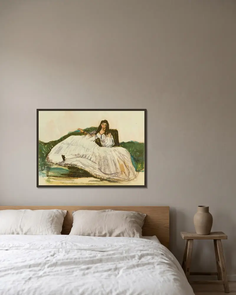Portrait of Jeanne Duval or Woman with Fan av Édouard Manet inramad på en vägg