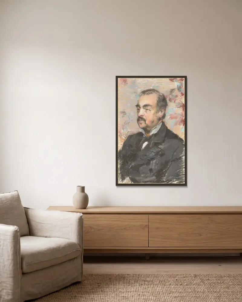 Portrait of Julien de la Rochenoire av Édouard Manet inramad på en vägg
