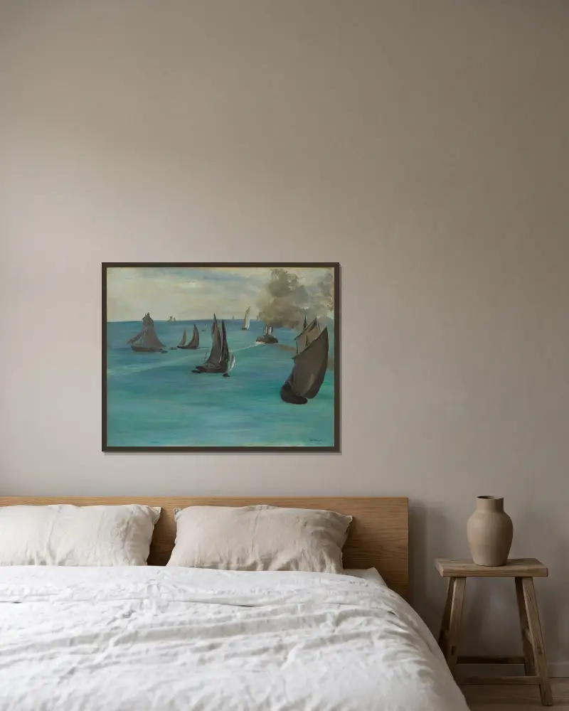 Sea View, Calm Weather (Vue de mer, temps calme) av Édouard Manet inramad på en vägg
