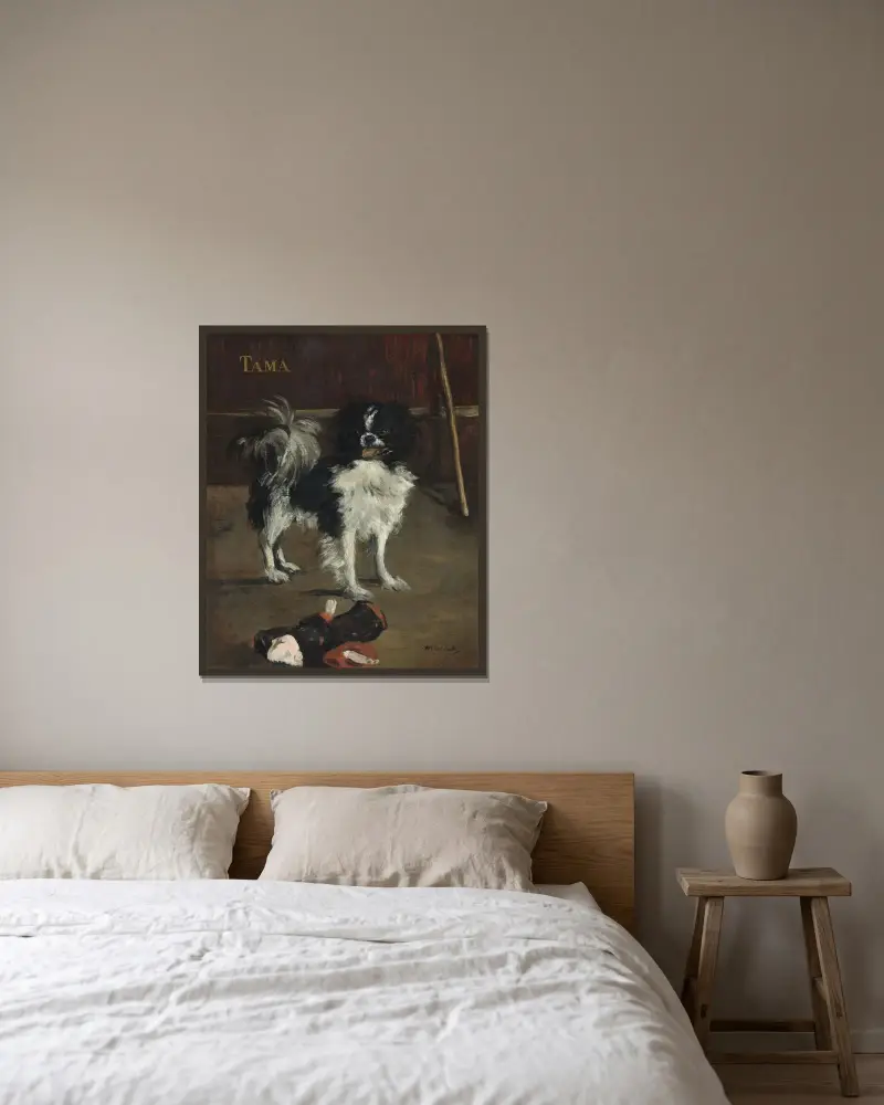 Tama,the Japanese Dog av Édouard Manet inramad på en vägg