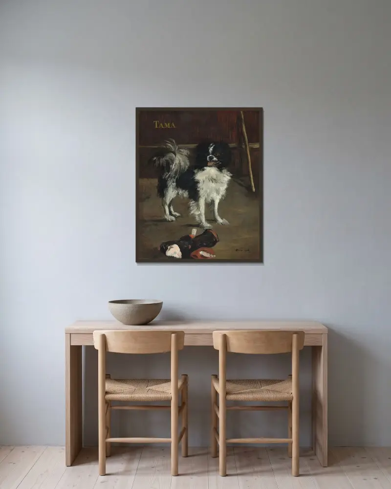 Tama,the Japanese Dog av Édouard Manet inramad på en vägg