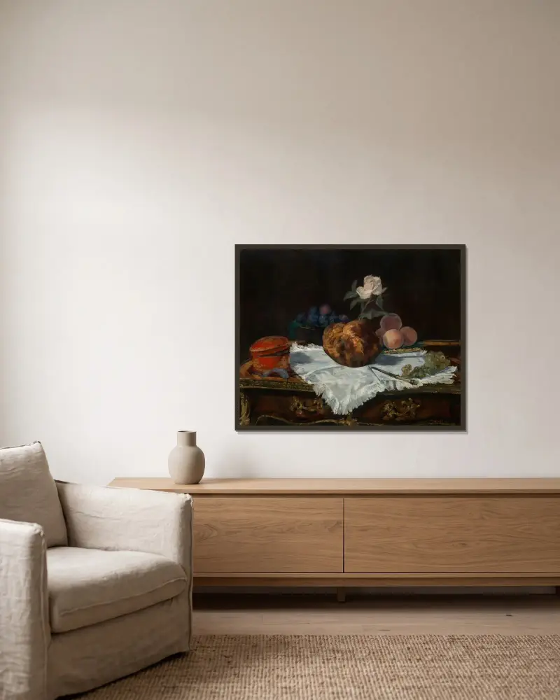 Der Brioche von Édouard Manet gerahmt an einer Wand