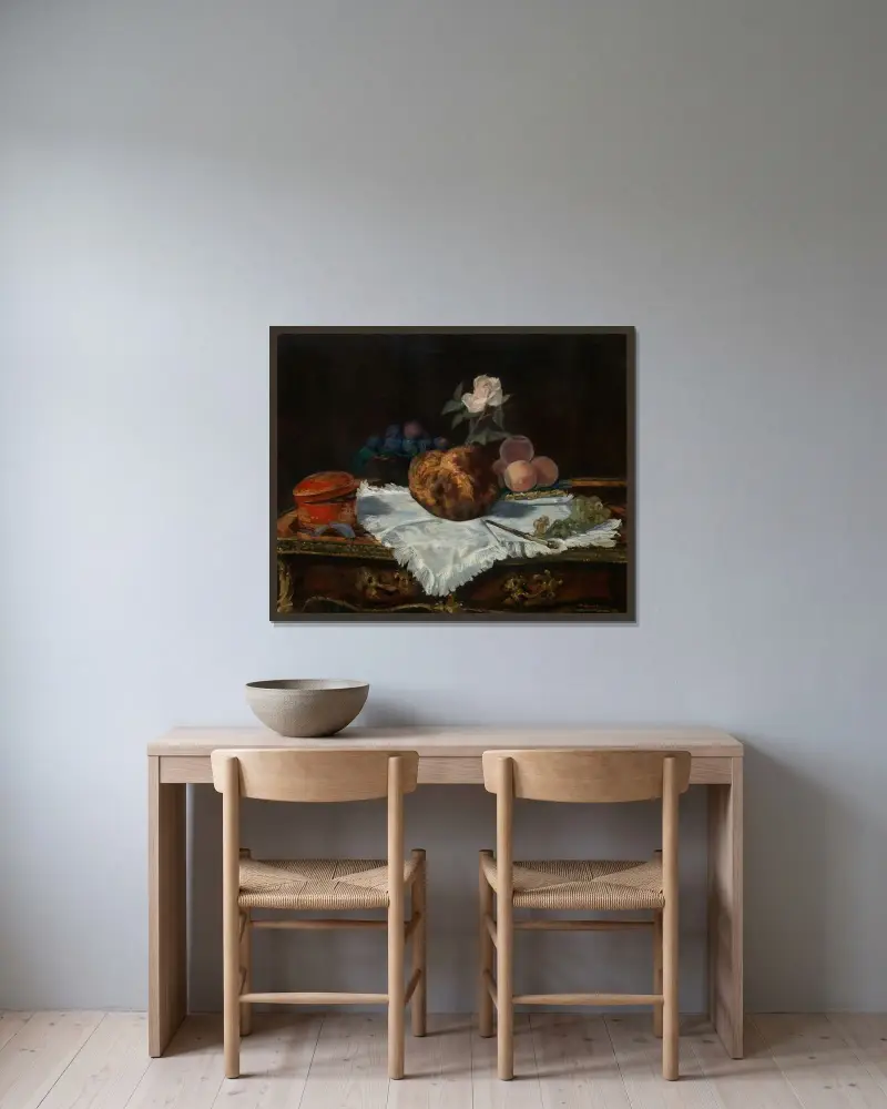Der Brioche von Édouard Manet gerahmt an einer Wand