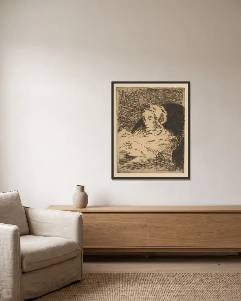 Die Rekonvaleszentin (Suzanne Manet) von Édouard Manet gerahmt an einer Wand