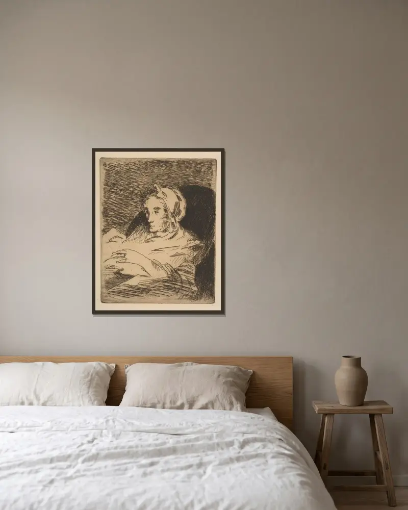 Die Rekonvaleszentin (Suzanne Manet) von Édouard Manet gerahmt an einer Wand