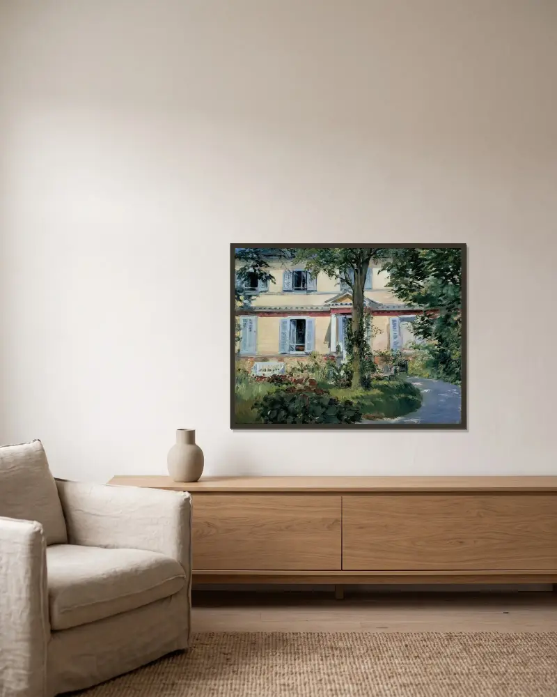 The House at Rueil av Édouard Manet inramad på en vägg