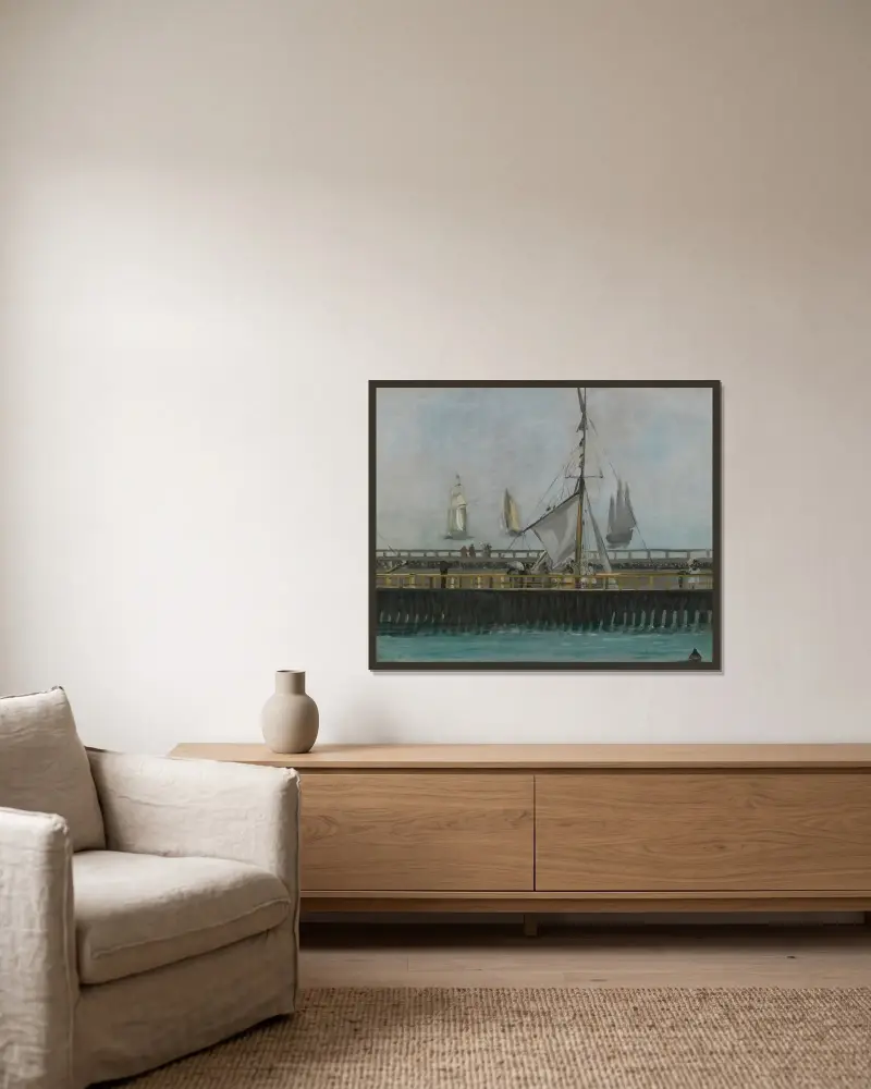 Piren i Boulogne-sur-Mer av Édouard Manet inramad på en vägg