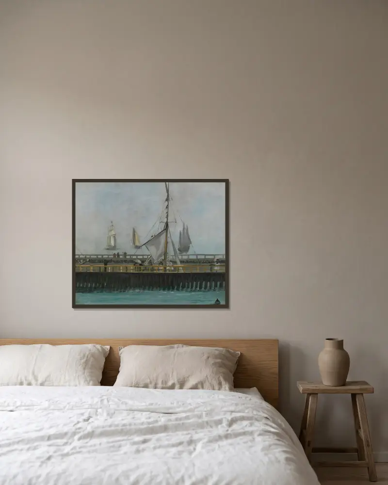 Piren i Boulogne-sur-Mer av Édouard Manet inramad på en vägg