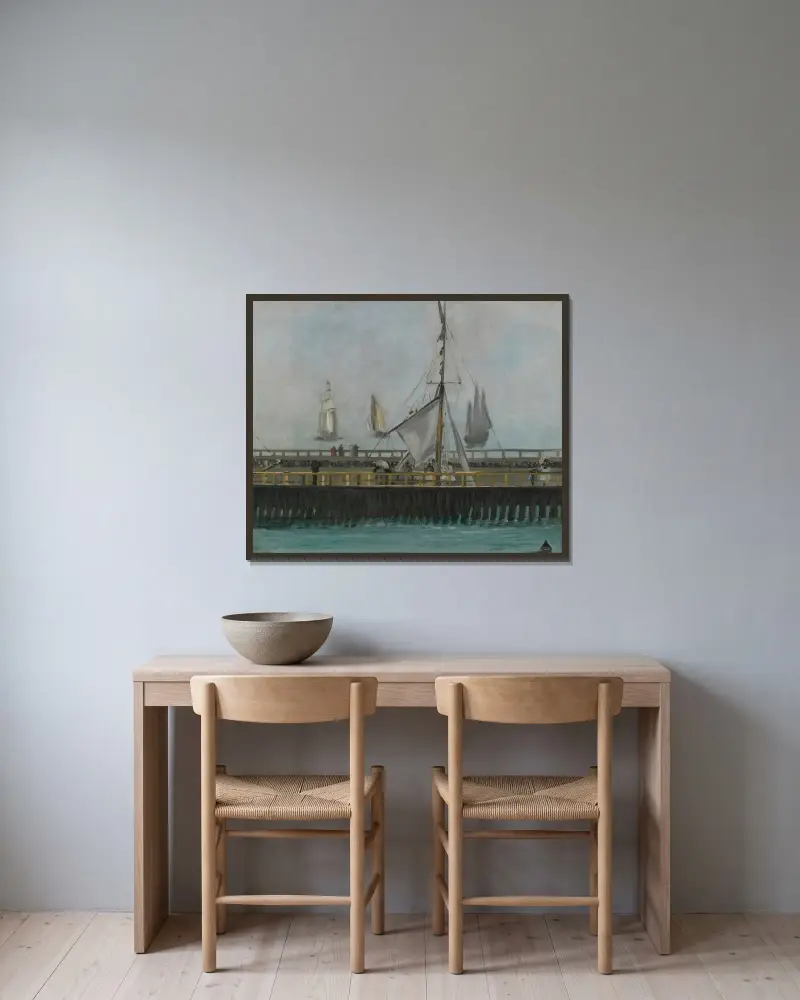 Piren i Boulogne-sur-Mer av Édouard Manet inramad på en vägg
