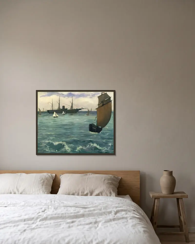 The ‘Kearsarge’ at Boulogne av Édouard Manet inramad på en vägg
