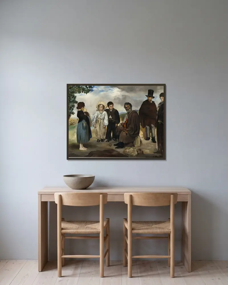 The Old Musician av Édouard Manet inramad på en vägg