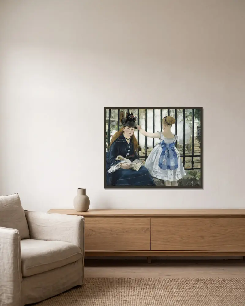 Die Eisenbahn von Édouard Manet gerahmt an einer Wand