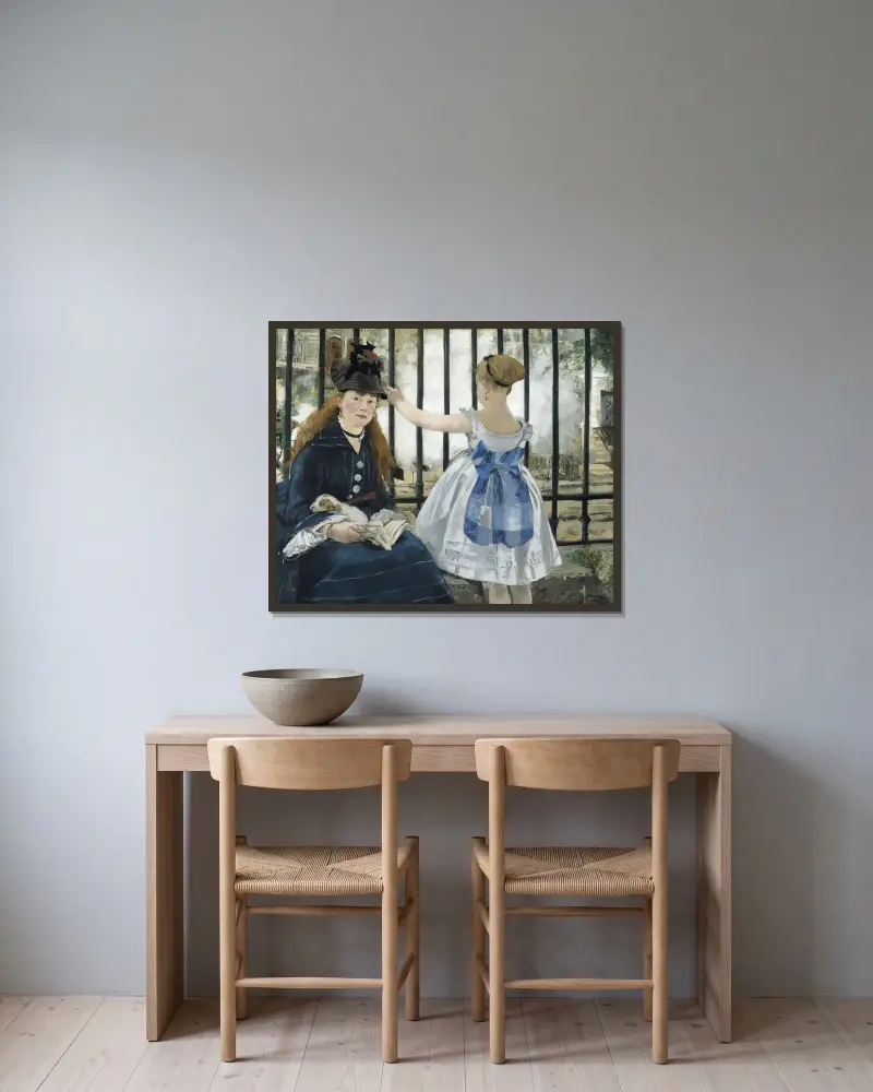 Die Eisenbahn von Édouard Manet gerahmt an einer Wand