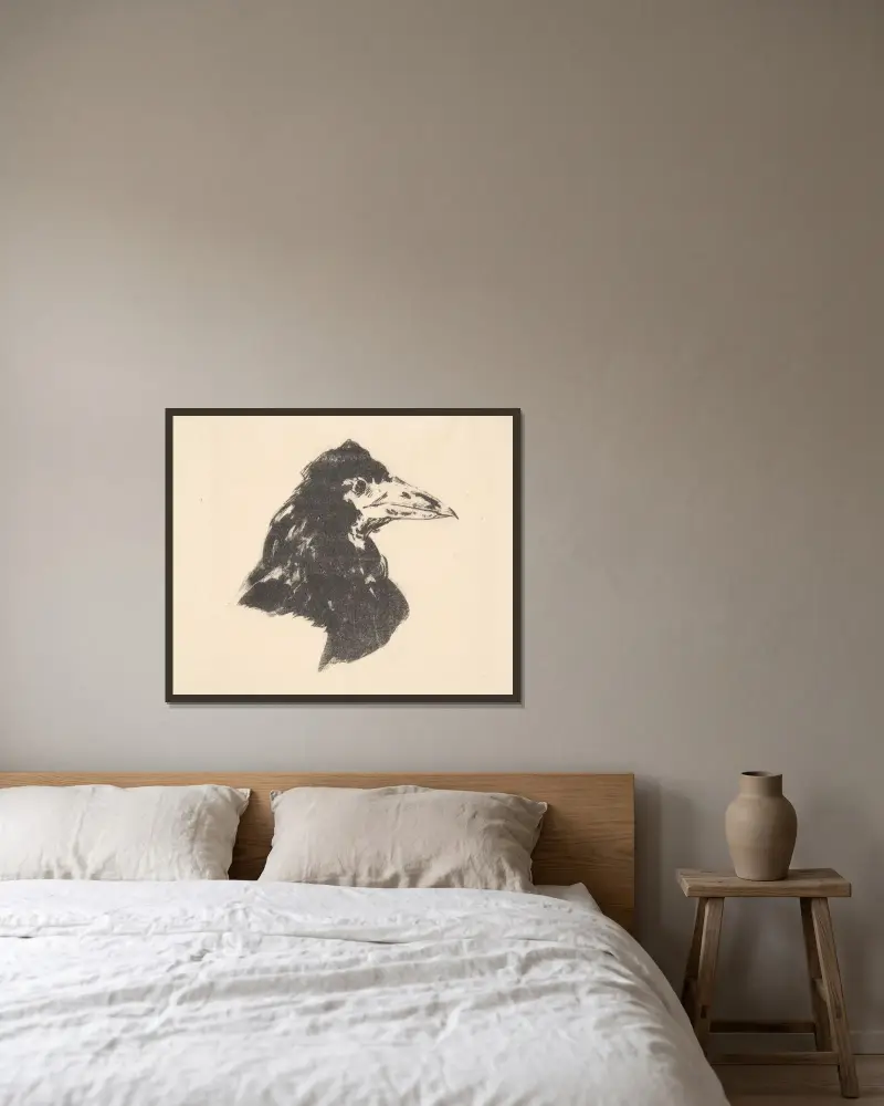 The Raven (Le corbeau); Design for the cover av Édouard Manet inramad på en vägg