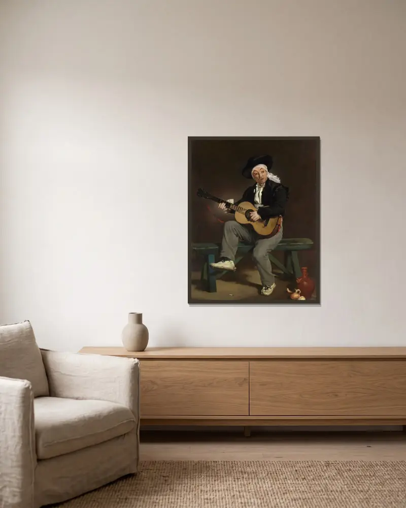Der spanische Sänger, 1860 von Édouard Manet gerahmt an einer Wand