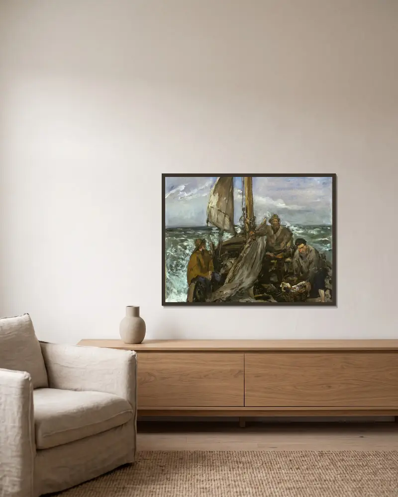Havets arbetare av Édouard Manet inramad på en vägg