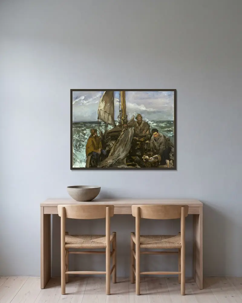 Havets arbetare av Édouard Manet inramad på en vägg