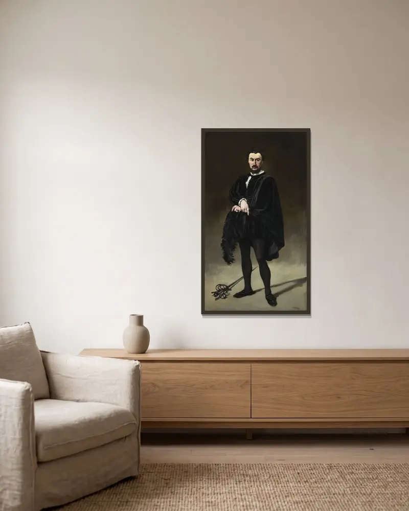 Der tragische Schauspieler (Rouvière als Hamlet), 1866 – Nr. 3 von Édouard Manet gerahmt an einer Wand