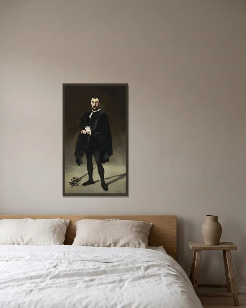 Der tragische Schauspieler (Rouvière als Hamlet), 1866 – Nr. 3 von Édouard Manet gerahmt an einer Wand