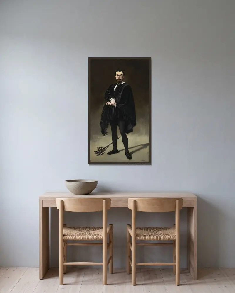 Der tragische Schauspieler (Rouvière als Hamlet), 1866 – Nr. 3 von Édouard Manet gerahmt an einer Wand