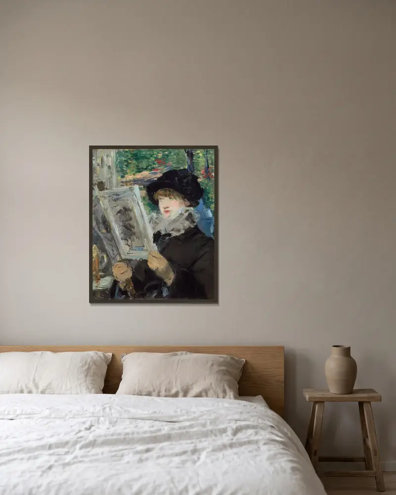 Lesende Frau von Édouard Manet gerahmt an einer Wand