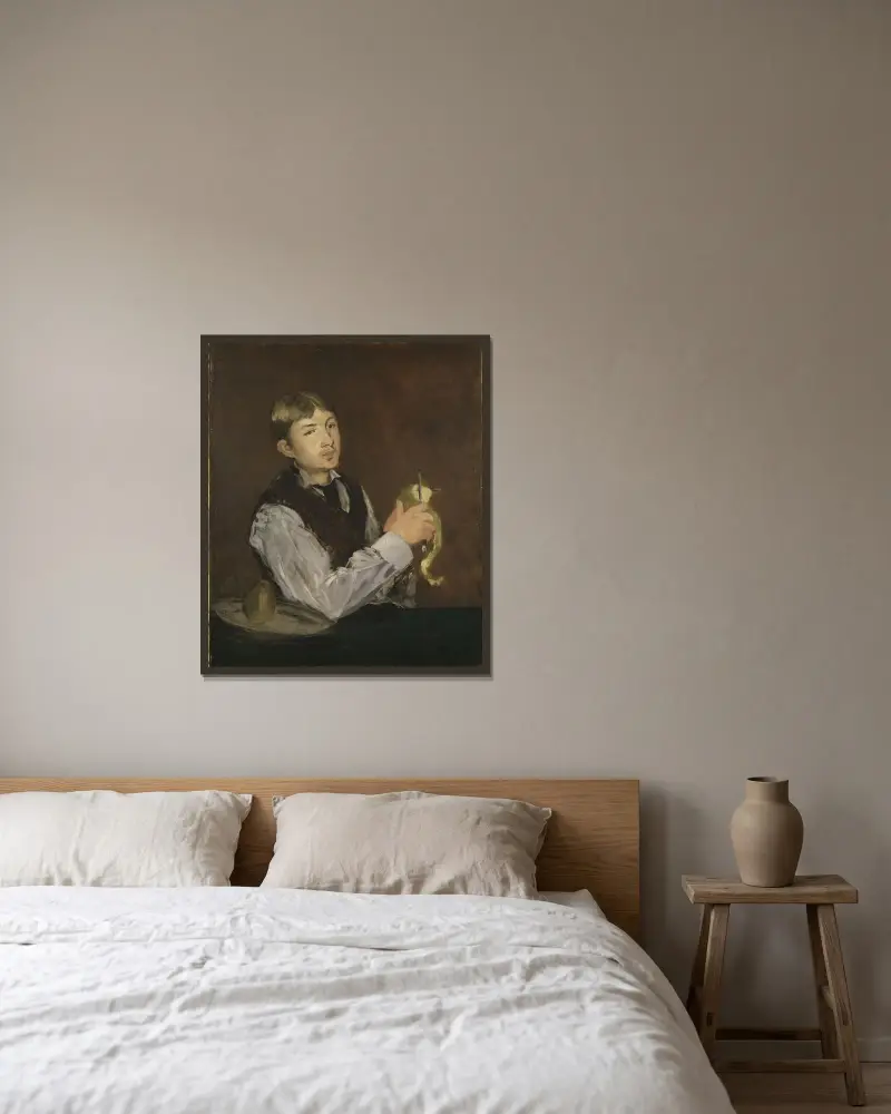 Junge beim Birnenschälen von Édouard Manet gerahmt an einer Wand