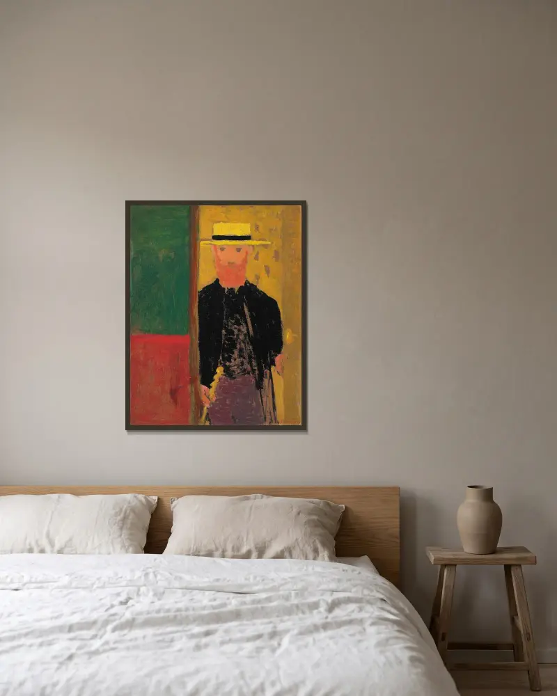 Autoportrait à la canne et au canotier av Édouard Vuillard inramad på en vägg