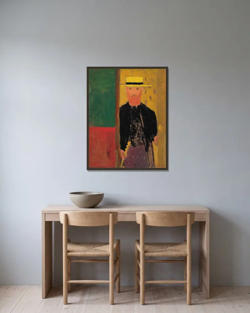Autoportrait à la canne et au canotier av Édouard Vuillard inramad på en vägg