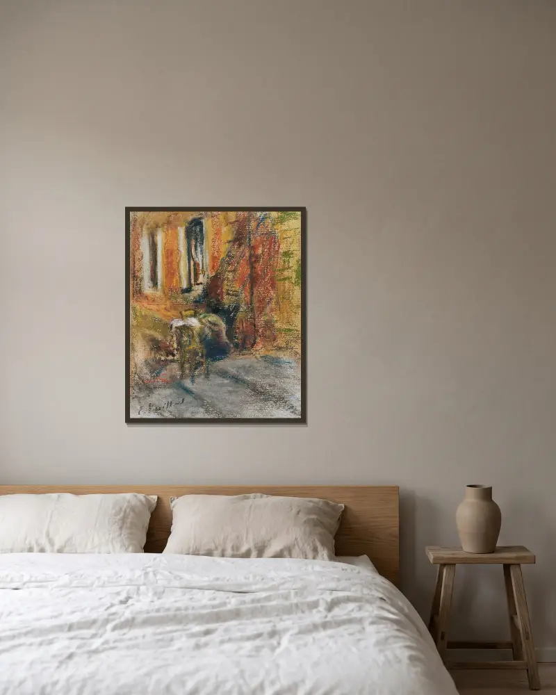 Två sittande figurer på trappan till ett hus av Édouard Vuillard inramad på en vägg