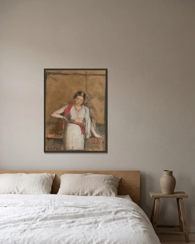 Studie till porträtt av Madame Freyssinet av Édouard Vuillard inramad på en vägg