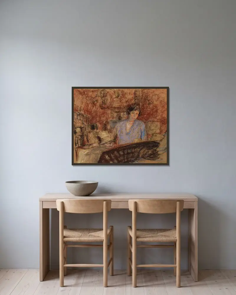 Studie till porträtt av Madame Lucien Sauphar av Édouard Vuillard inramad på en vägg