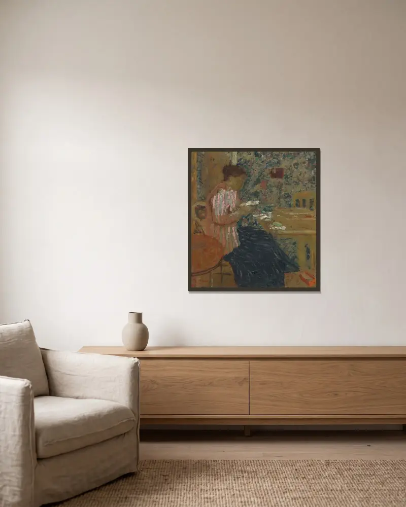 Femme lisant av Édouard Vuillard inramad på en vägg