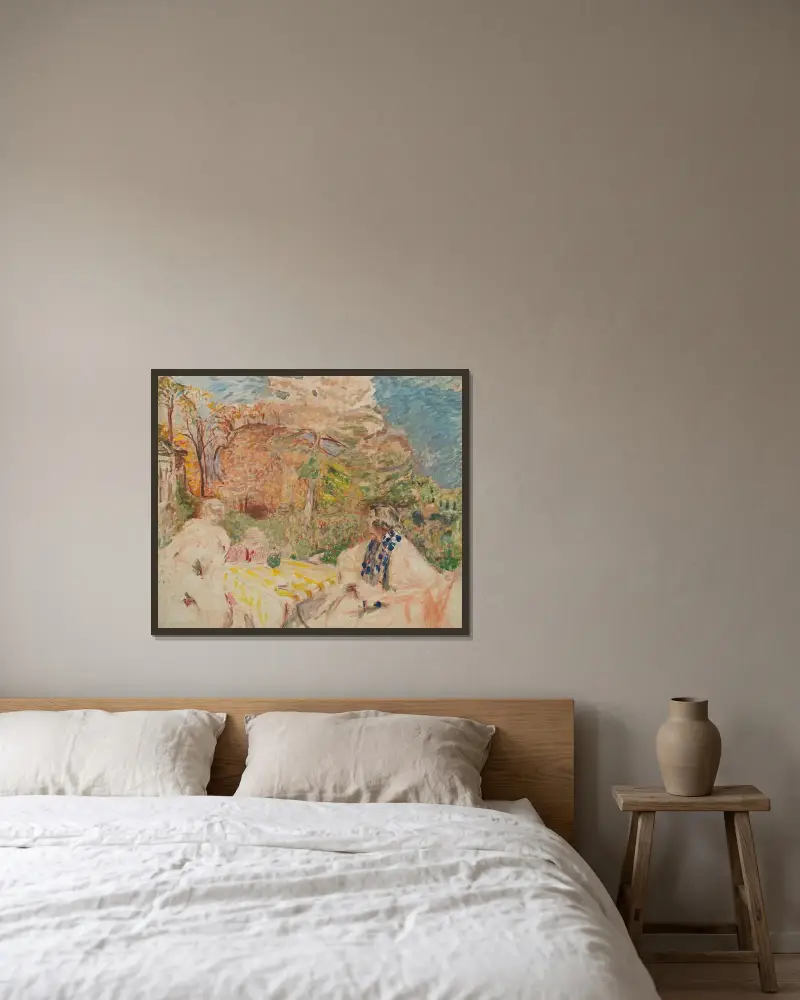 Femmes Et Enfant Au Clos Cézanne av Édouard Vuillard inramad på en vägg